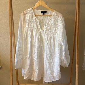 Lane Bryant | 100% Cotton | Lace Detail Peasant Blouse | Size 18/20 Plus